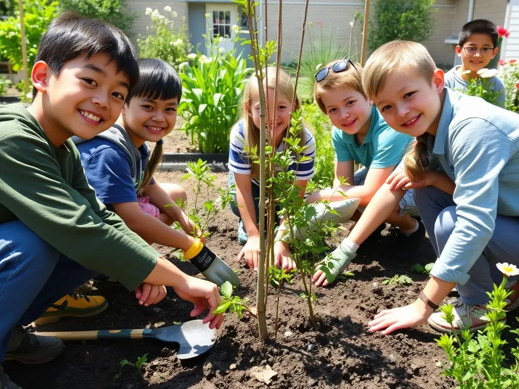 An image of students leading a school cooperative project, such as managing a school garden or organizing a fundraising event, showcasing their leadership and entrepreneurial skills.