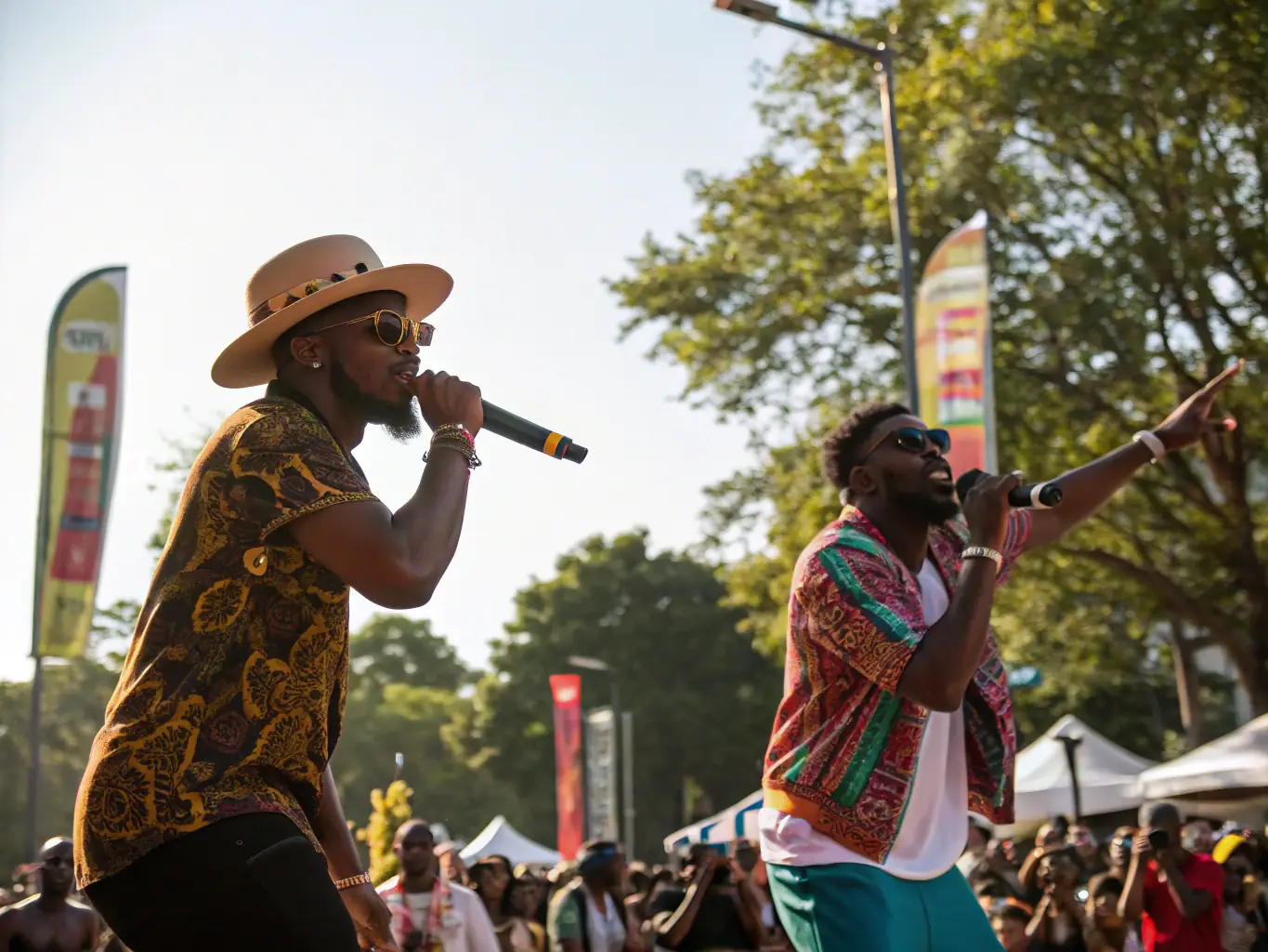 A vibrant cultural event showcasing traditional ecological knowledge, featuring local artisans and community members celebrating biodiversity through art and music.