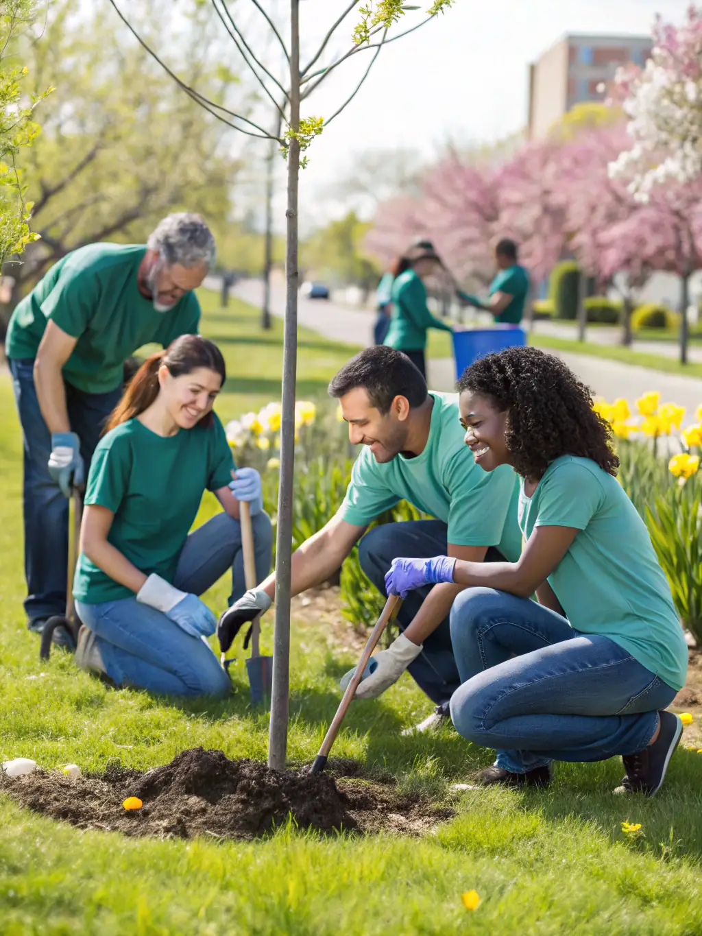 A volunteer team planting trees in a deforested area, demonstrating ASSOCIATION CAP ORNIS's commitment to ecosystem restoration and community involvement.